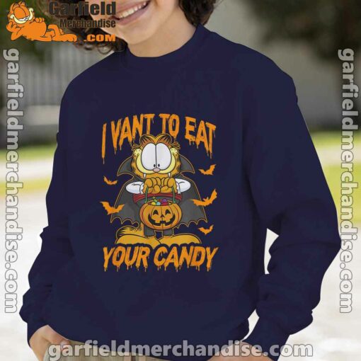 garfield halloween want to eat your candy navy sweatshirt for kid boy