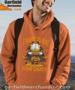 garfield halloween want to eat your candy orange men hoodie