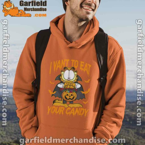 garfield halloween want to eat your candy orange men hoodie