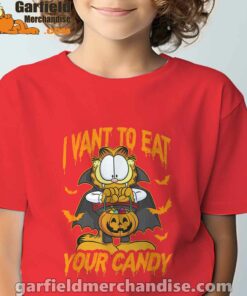 garfield halloween want to eat your candy red t shirt for youth boy