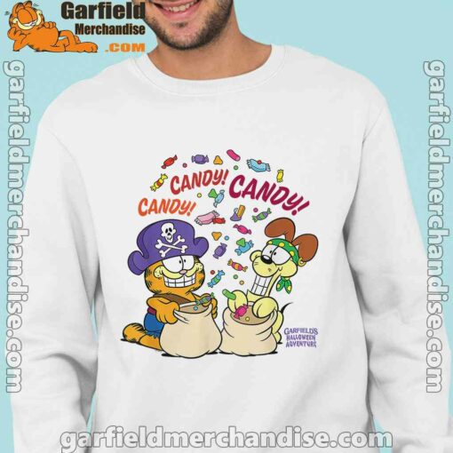 halloween garfield eat candy it’s lifestyle men with white sweatshirt