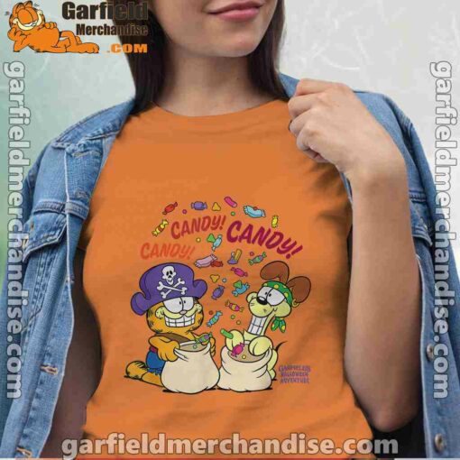 halloween garfield eat candy it’s lifestyle women orange t shirt