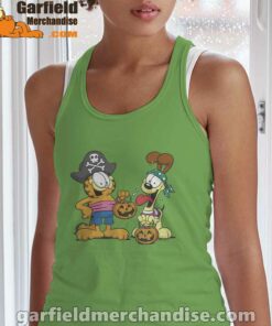 garfield halloween odie pirates green women tank top