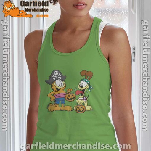 garfield halloween odie pirates green women tank top