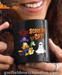 garfield scaredy cat halloween black mug