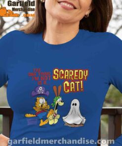 garfield scaredy cat halloween blue long sleeve for women