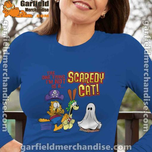 garfield scaredy cat halloween blue long sleeve for women