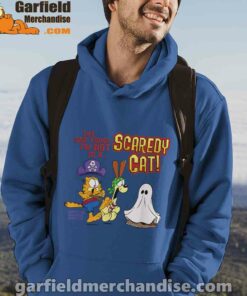 garfield scaredy cat halloween blue men hoodie