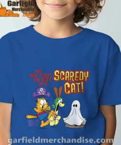 garfield scaredy cat halloween blue t shirt for youth boy