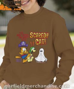 garfield scaredy cat halloween brown sweatshirt for youth boy