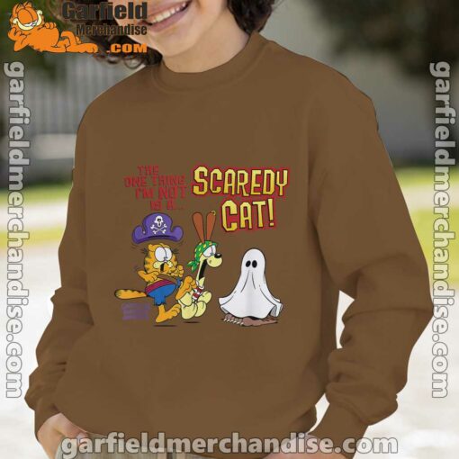 garfield scaredy cat halloween brown sweatshirt for youth boy