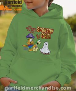 garfield scaredy cat halloween green hoodie for boys