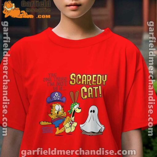 garfield scaredy cat halloween kids girl red t shirt