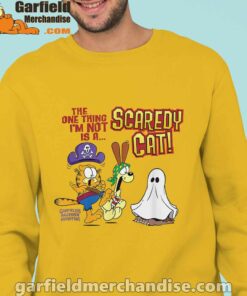 garfield scaredy cat halloween man with yellow sweatshirs