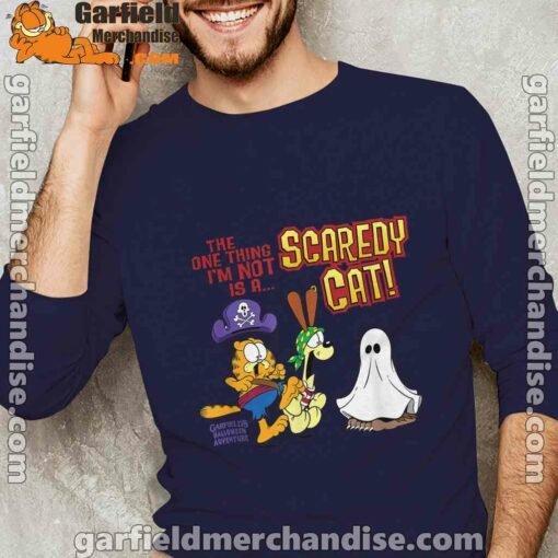 garfield scaredy cat halloween navy long sleeve men