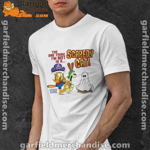 garfield scaredy cat halloween white men shirt