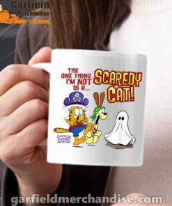 garfield scaredy cat halloween white mug