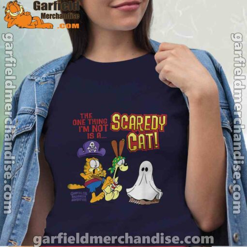 garfield scaredy cat halloween women navy shirts