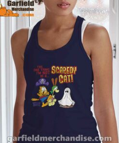 garfield scaredy cat halloween women navy tank top