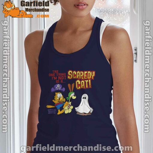 garfield scaredy cat halloween women navy tank top