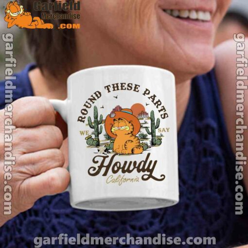 california howdy garfield cowboy white coffee mug