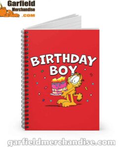 garfield birthday boy cake confetti celebration red notebook