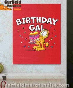 garfield birthday elebrating big chest red canvas