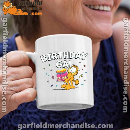 garfield birthday elebrating big chest white coffee mug