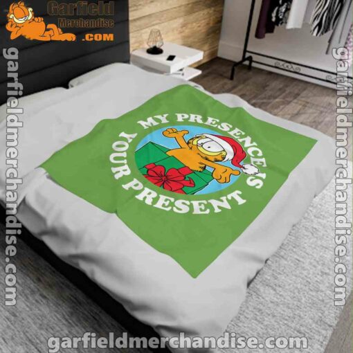 garfield christmas my presence is your present green blanket