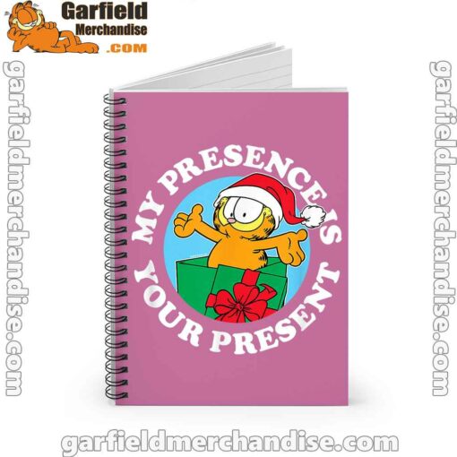 garfield christmas my presence is your present pink notebook