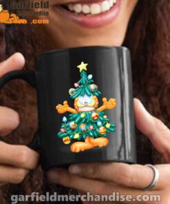 garfield christmas tree black mug