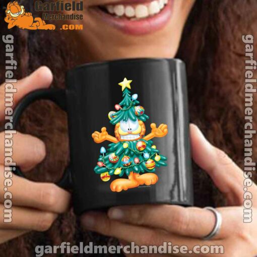 garfield christmas tree black mug