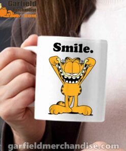 garfield classic smile here to be awesome white mug