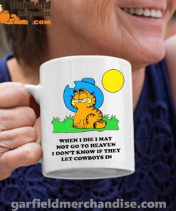 garfield cowboy heaven when die white coffee mug