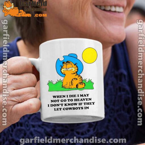 garfield cowboy heaven when die white coffee mug