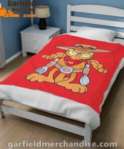 garfield cowboy with spoon and fork red blanket