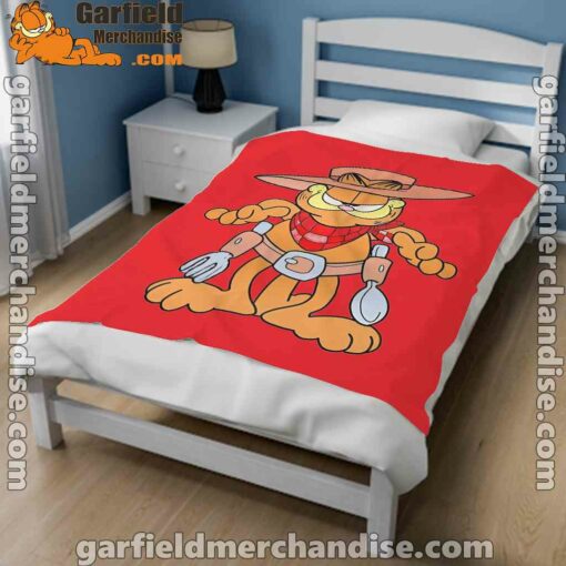 garfield cowboy with spoon and fork red blanket