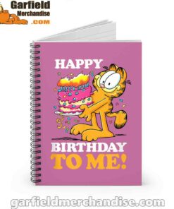 garfield happy birthday to me with cake pink notebook