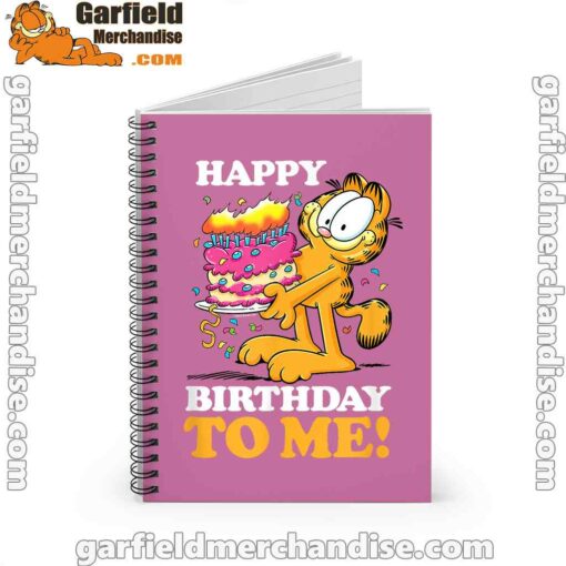 garfield happy birthday to me with cake pink notebook