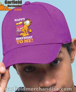 garfield happy birthday to me with cake purple hat