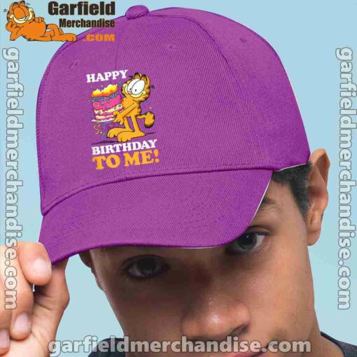 garfield happy birthday to me with cake purple hat