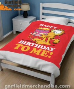 garfield happy birthday to me with cake red blanket