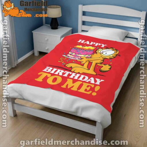 garfield happy birthday to me with cake red blanket