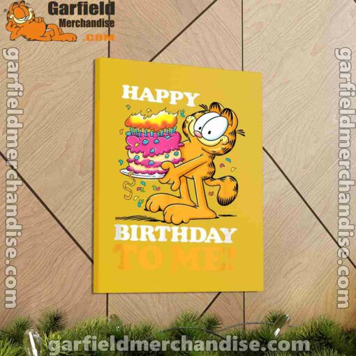 garfield happy birthday to me with cake yellow canvas