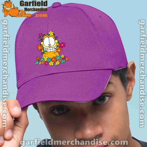 garfield in the garden purple hat