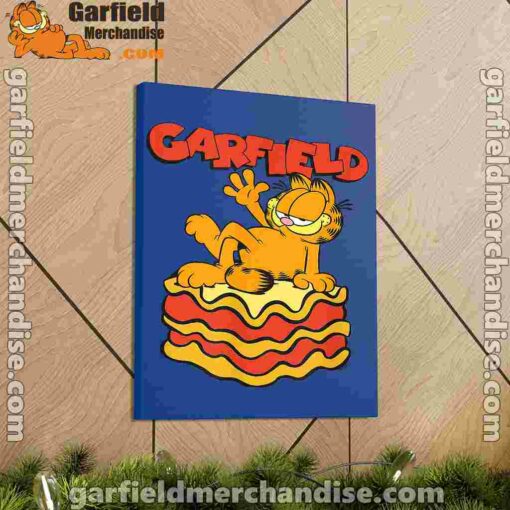 garfield lasagna slice pose blue canvas