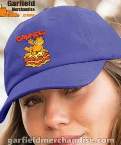 garfield lasagna slice pose blue hat women