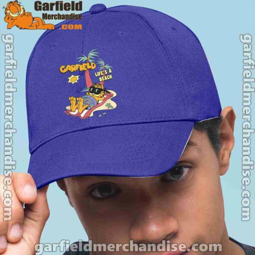 garfield lifes beach retro vintage tropical cat nap blue hat