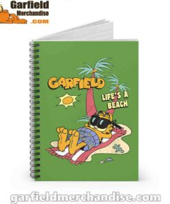 garfield lifes beach retro vintage tropical cat nap green notebook