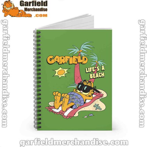 garfield lifes beach retro vintage tropical cat nap green notebook